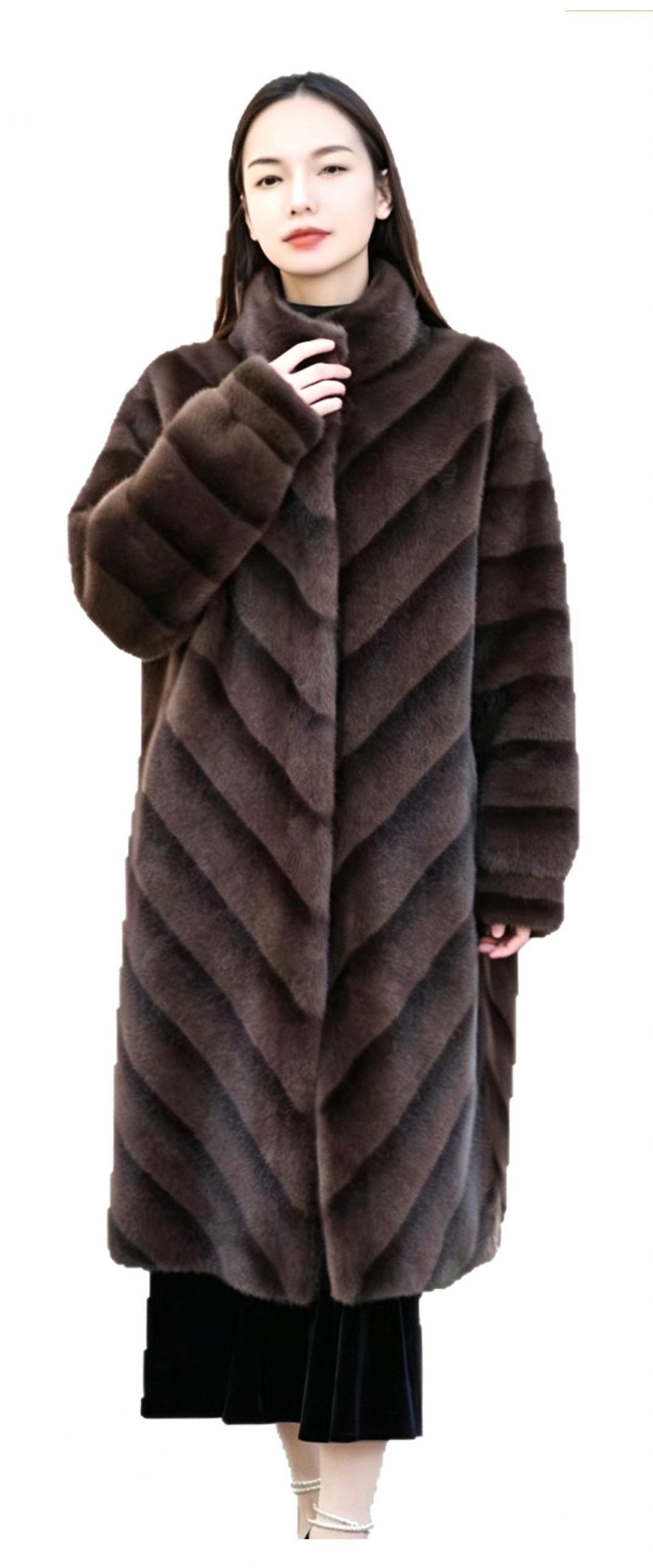 Stand-up collar faux mink coat