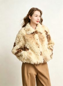 Color-blocked curly short collar