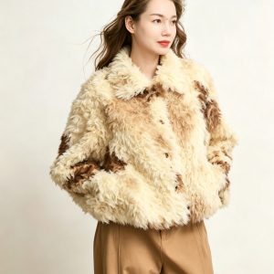 Color-blocked curly short collar
