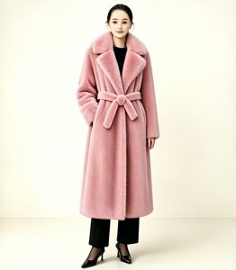 Pink leather belted long coat