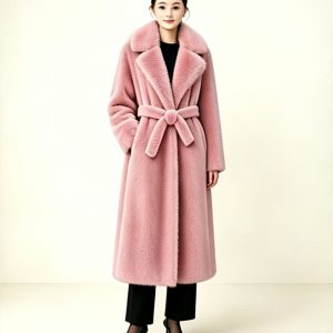 Pink leather belted long coat