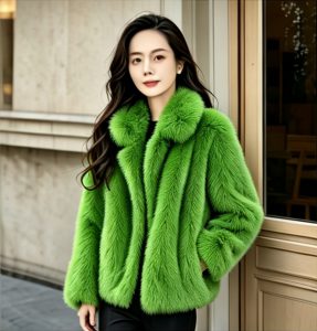 Fluorescent green faux fur short coat