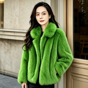 Fluorescent green faux fur short coat