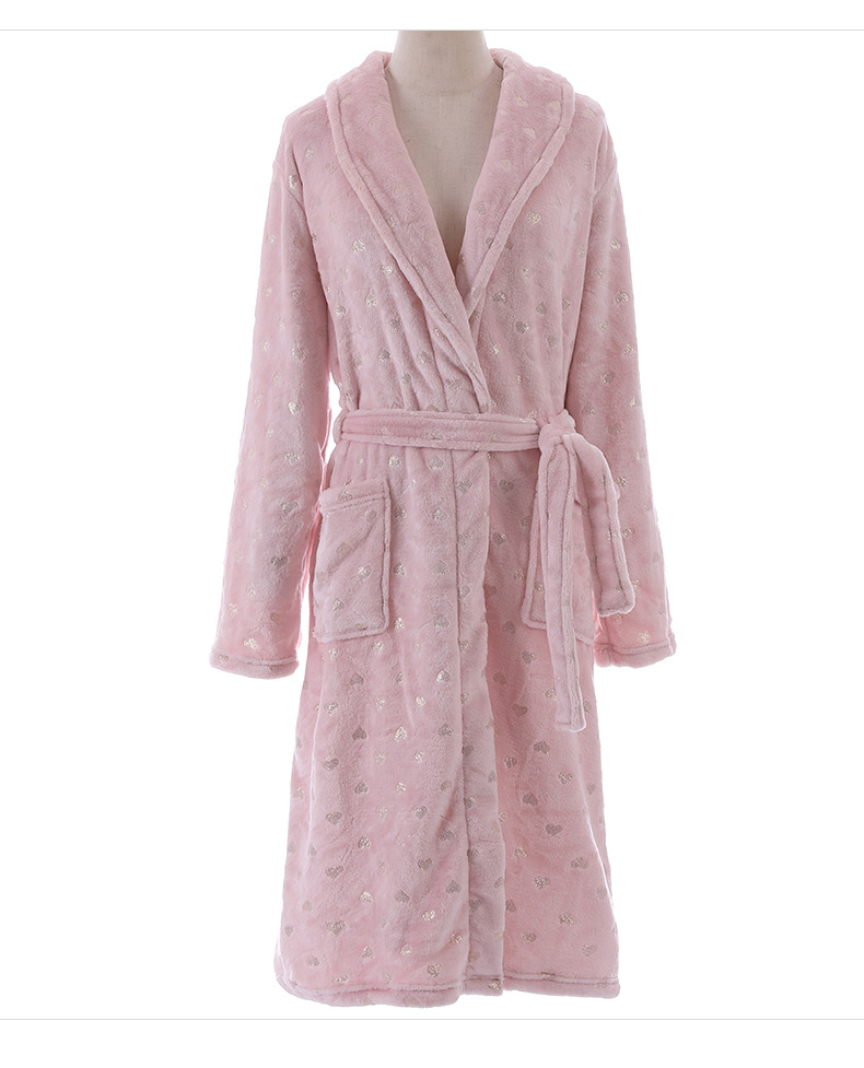 Thickened flannel bathrobe with lapel