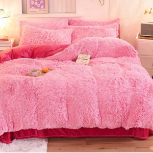 Mink fleece four-piece set, long plush, thickened, warm, double-sided crystal fleece.