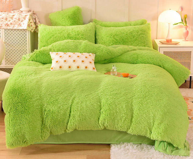 Mink fleece four-piece set, crystal fleece long-haired plush warm milk fleece rabbit fleece three-piece set